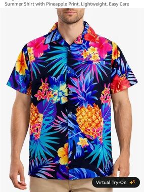 Tropical Pineapple Floral Button-Up Shirt